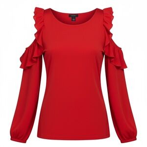 Halogen Red Cold-Shoulder Ruffle Long-Sleeve Top